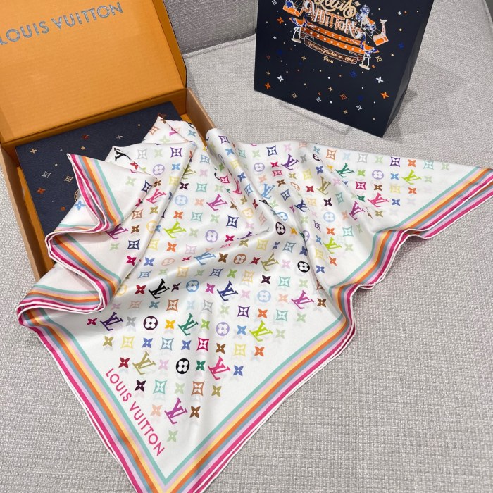 NIGO Louis Vuitton x TM Monogram Multicolor Mini Pattern Women's Fashion Silk Scarf Square 90 Jewelry Accessories #nigo81173