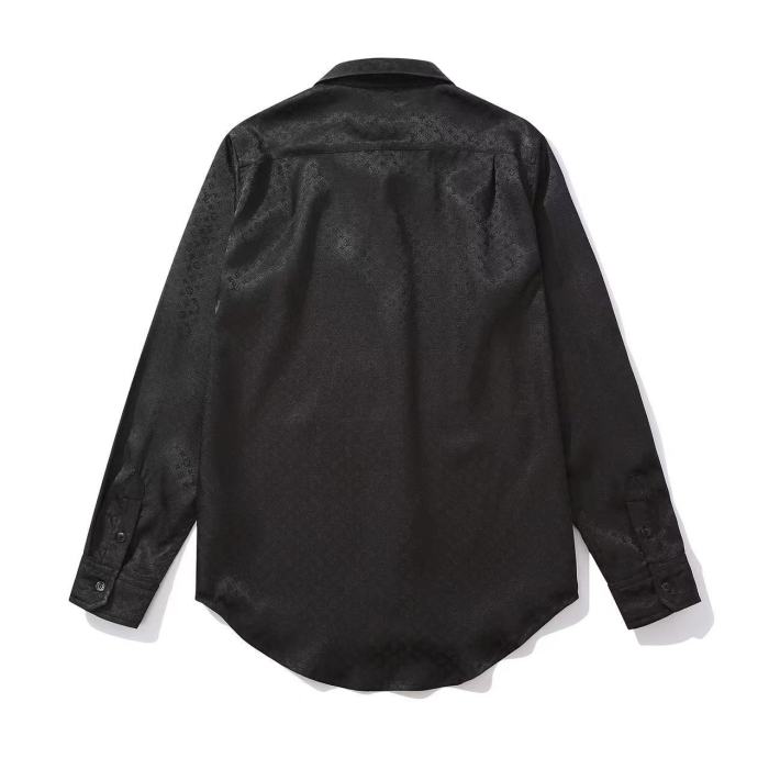NIGO Louis Vuitton Men's Spring And Summer Solid Color Letter Print Silk Single Breasted Long Sleeved Shirt #nigo76568