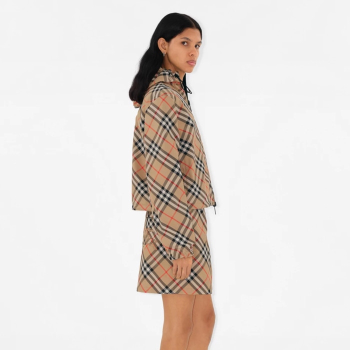 NIGO Burberry Women's Autumn Reversible Plaid Twill Jacket Equestrian Rider Logo Applique Fashion Loose Casual Trend Drawstring Hooded Jacket  #nigo81227
