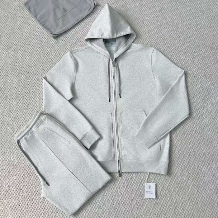 NIGO Brunello Cucinelli Men's Solid Colour Hooded Zip Sweatshirt Jacket Drawstring Comfort Straight Trousers Pants Sweatpants Suit Set  #nigo81324