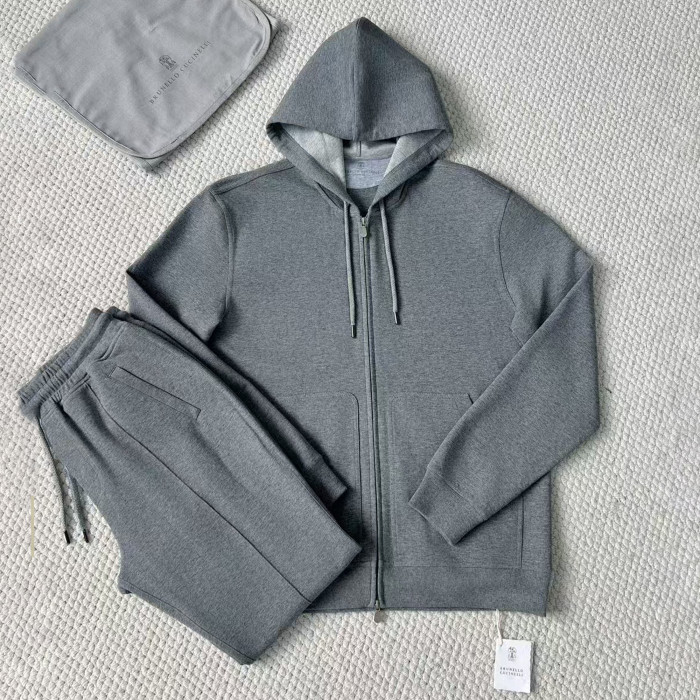 NIGO Brunello Cucinelli Men's Solid Colour Hooded Zip Sweatshirt Jacket Drawstring Comfort Straight Trousers Pants Sweatpants Suit Set  #nigo81324