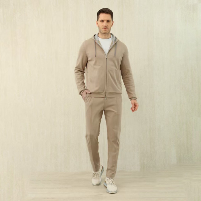 NIGO Brunello Cucinelli Men's Solid Colour Hooded Zip Sweatshirt Jacket Drawstring Comfort Straight Trousers Pants Sweatpants Suit Set  #nigo81324