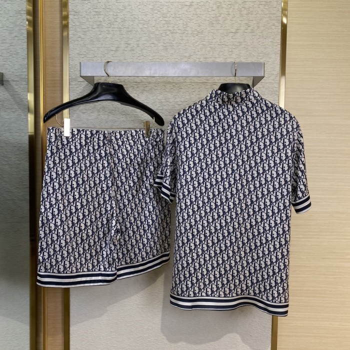 NIGO Dior Men's Summer Oblique Print Logo Pattern Short Sleeve Shirt Straight Shorts Set Comfortable Popular Wear Versatile Set Suit #nigo81231