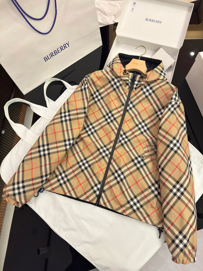 NIGO Burberry Men's Spring & Autumn Reversible Two Wear Plaid Jacket Equestrian Rider Logo Classic Drawstring Hooded Jacket #nigo81224