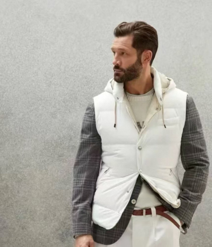 NIGO Brunello Cucinelli Men's Fall And Winter Single-Breasted Hooded Solid Color Fitted Down Vest Jacket #nigo81185