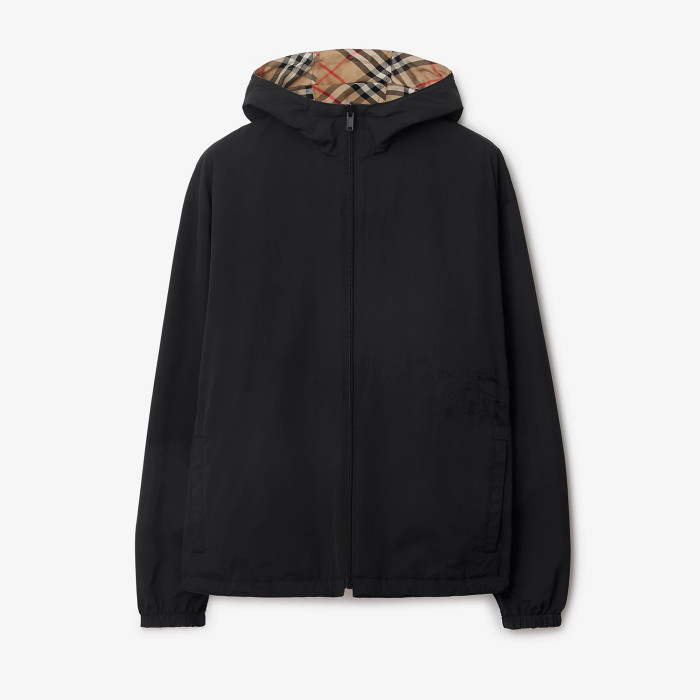NIGO Burberry Men's Spring & Autumn Reversible Two Wear Plaid Jacket Equestrian Rider Logo Classic Drawstring Hooded Jacket #nigo81224
