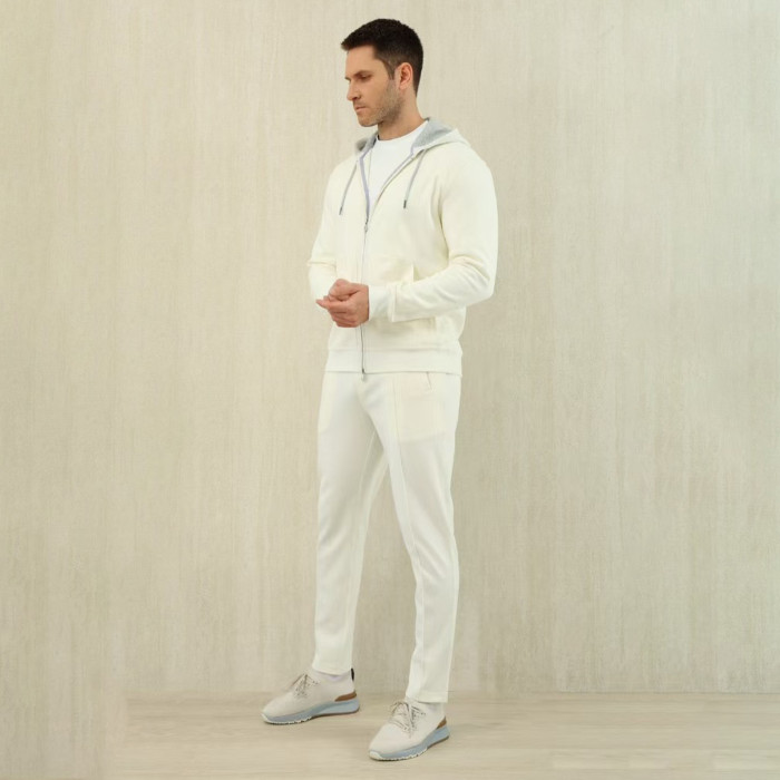 NIGO Brunello Cucinelli Men's Solid Colour Hooded Zip Sweatshirt Jacket Drawstring Comfort Straight Trousers Pants Sweatpants Suit Set  #nigo81324