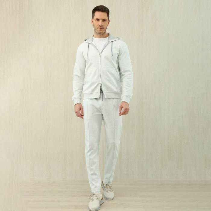 NIGO Brunello Cucinelli Men's Solid Colour Hooded Zip Sweatshirt Jacket Drawstring Comfort Straight Trousers Pants Sweatpants Suit Set  #nigo81324