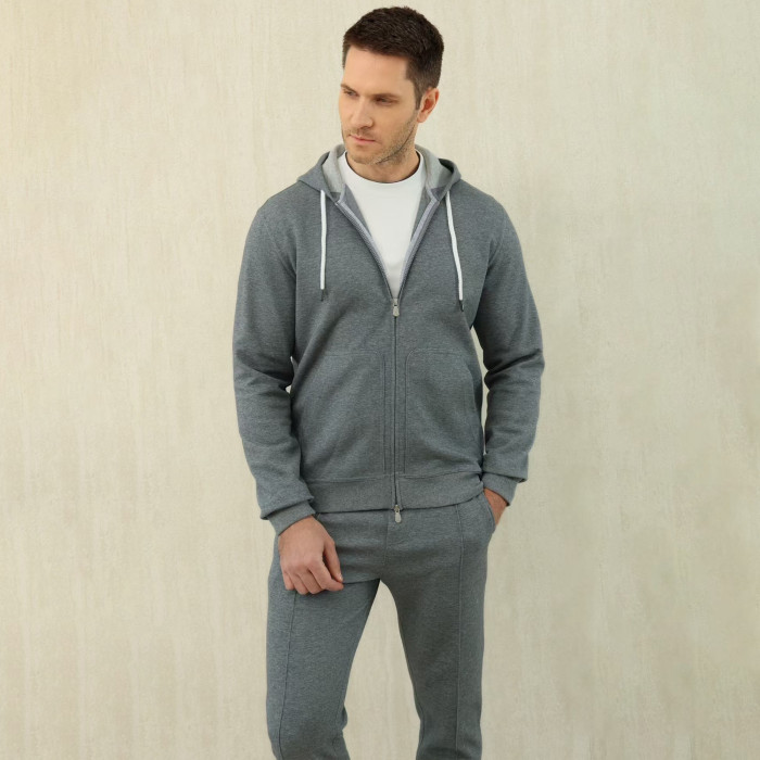 NIGO Brunello Cucinelli Men's Solid Colour Hooded Zip Sweatshirt Jacket Drawstring Comfort Straight Trousers Pants Sweatpants Suit Set  #nigo81324
