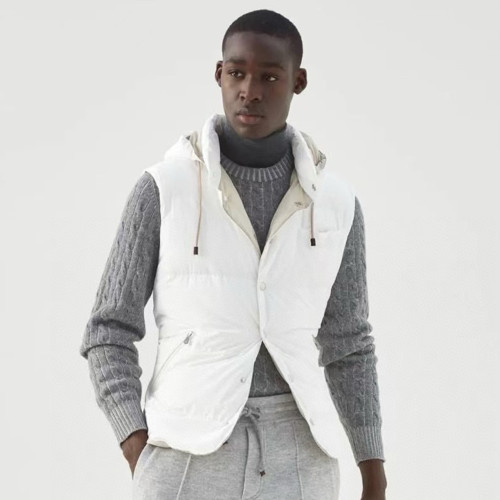 NIGO Brunello Cucinelli Men's Fall And Winter Single-Breasted Hooded Solid Color Fitted Down Vest Jacket #nigo81185