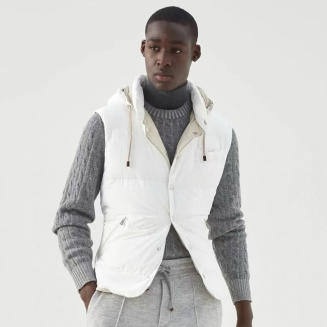 NIGO Brunello Cucinelli Men's Fall And Winter Single-Breasted Hooded Solid Color Fitted Down Vest Jacket #nigo81185