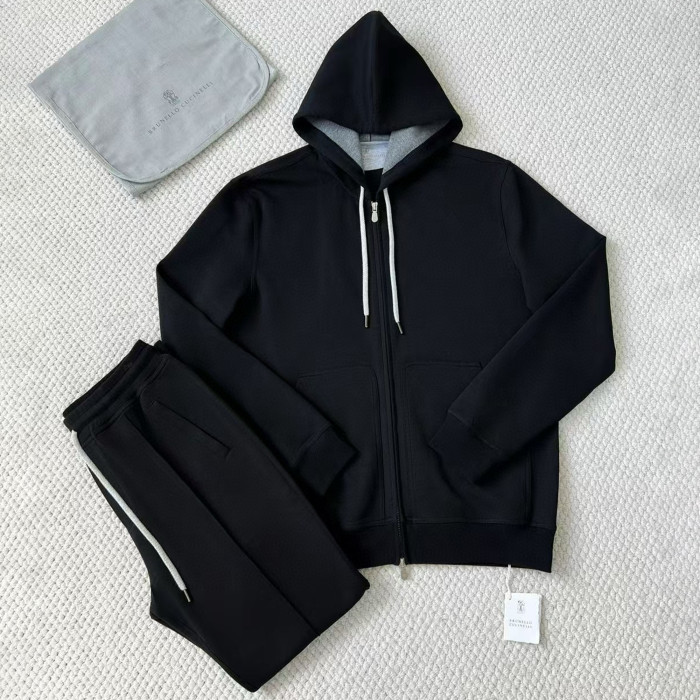 NIGO Brunello Cucinelli Men's Solid Colour Hooded Zip Sweatshirt Jacket Drawstring Comfort Straight Trousers Pants Sweatpants Suit Set  #nigo81324