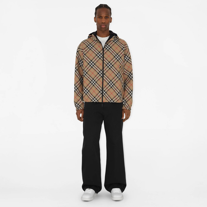 NIGO Burberry Men's Spring & Autumn Reversible Two Wear Plaid Jacket Equestrian Rider Logo Classic Drawstring Hooded Jacket #nigo81224