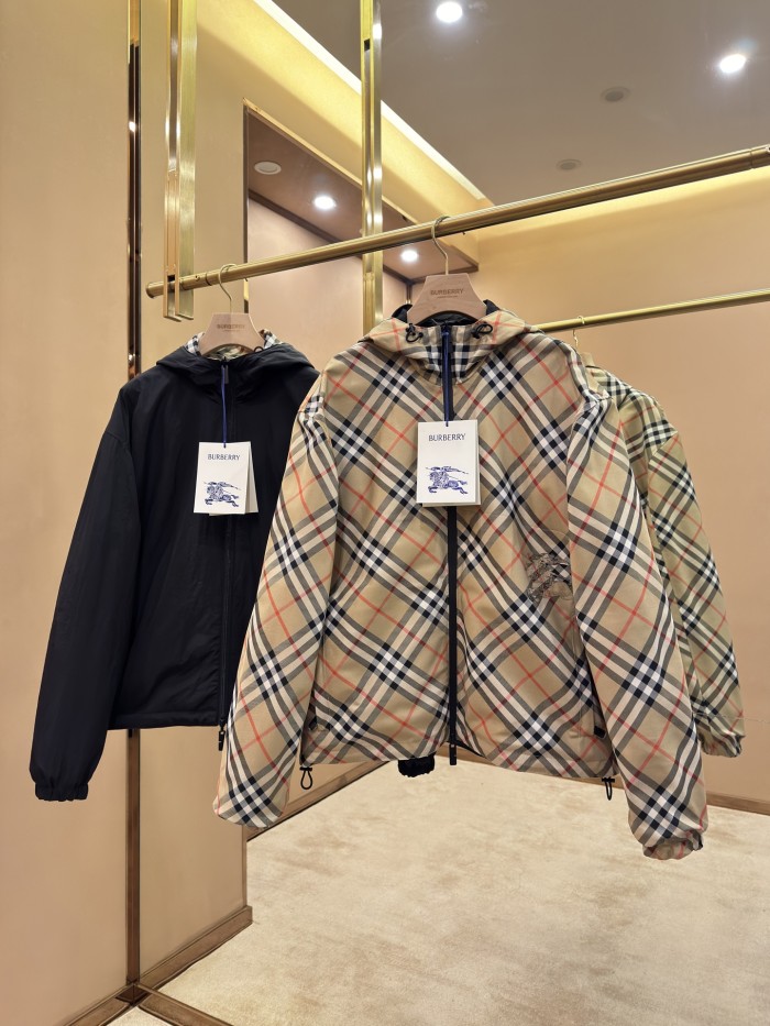 NIGO Burberry Men's Spring & Autumn Reversible Two Wear Plaid Jacket Equestrian Rider Logo Classic Drawstring Hooded Jacket #nigo81224