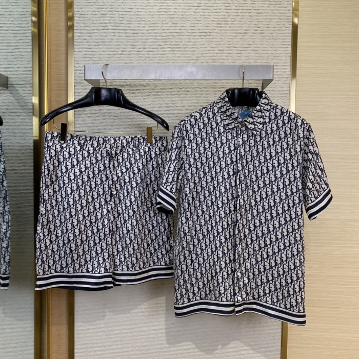 NIGO Dior Men's Summer Oblique Print Logo Pattern Short Sleeve Shirt Straight Shorts Set Comfortable Popular Wear Versatile Set Suit #nigo81231