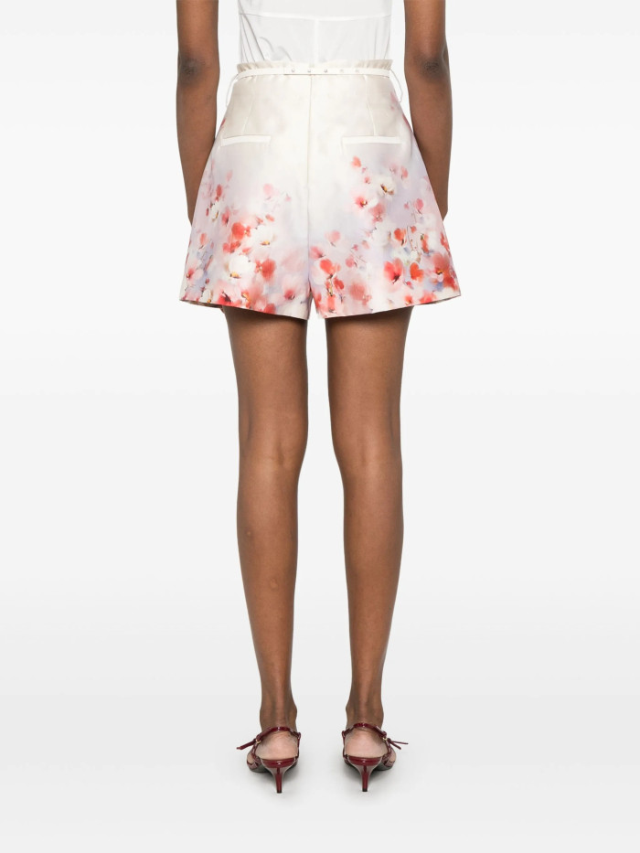 NIGO Zimmermann Women's High Neck Floral Print Long Sleeve Crush Suit Set Shirt Solid Color Summer Silk Cotton Removable Belt Zipper Closure Casual Shorts Ngvp #nigo1525
