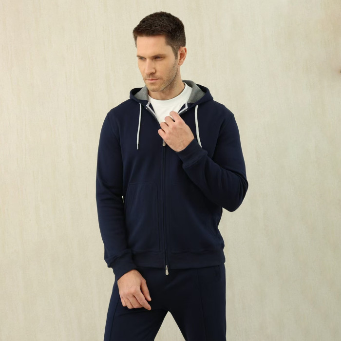NIGO Brunello Cucinelli Men's Solid Colour Hooded Zip Sweatshirt Jacket Drawstring Comfort Straight Trousers Pants Sweatpants Suit Set  #nigo81324