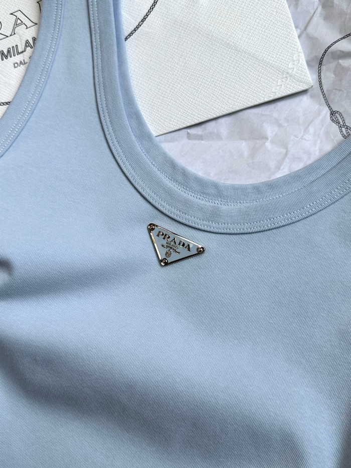 NIGO Prada Women's Summer Solid Color Metal Triangle Logo Logo Cotton Camisole Tank Top #nigo76588