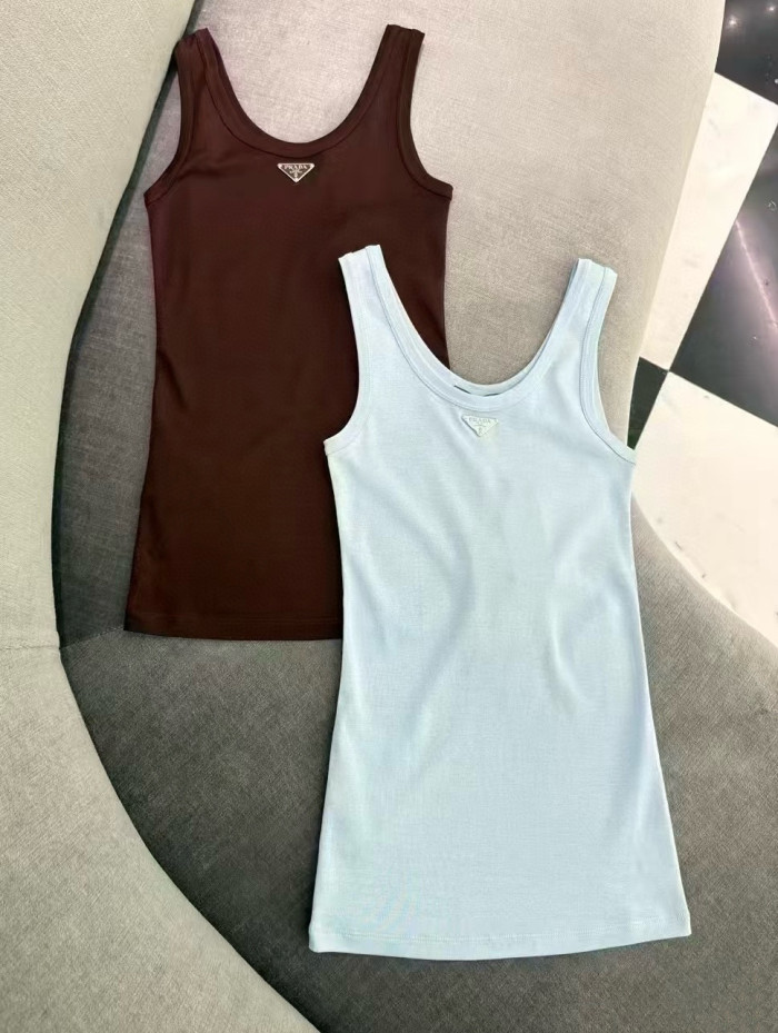 NIGO Prada Women's Summer Solid Color Metal Triangle Logo Logo Cotton Camisole Tank Top #nigo76588