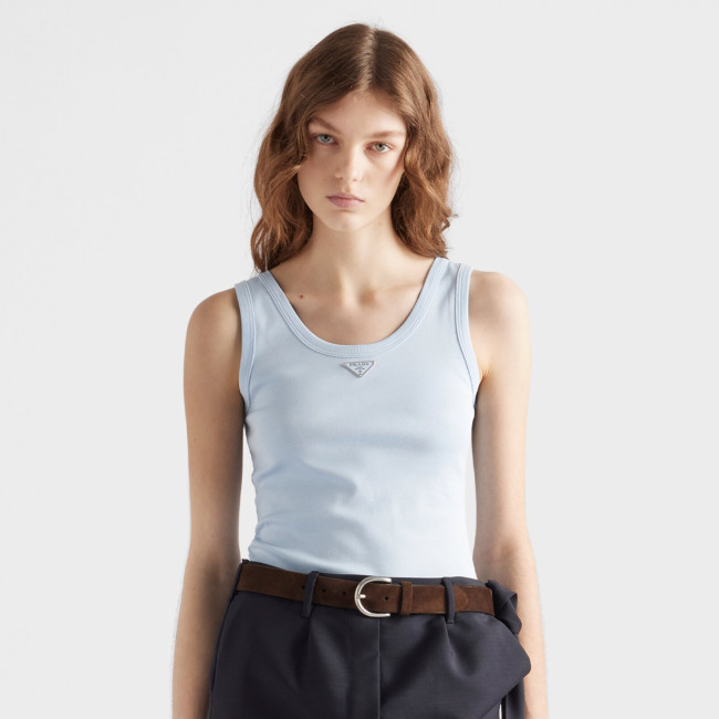 NIGO Prada Women's Summer Solid Color Metal Triangle Logo Logo Cotton Camisole Tank Top #nigo76588