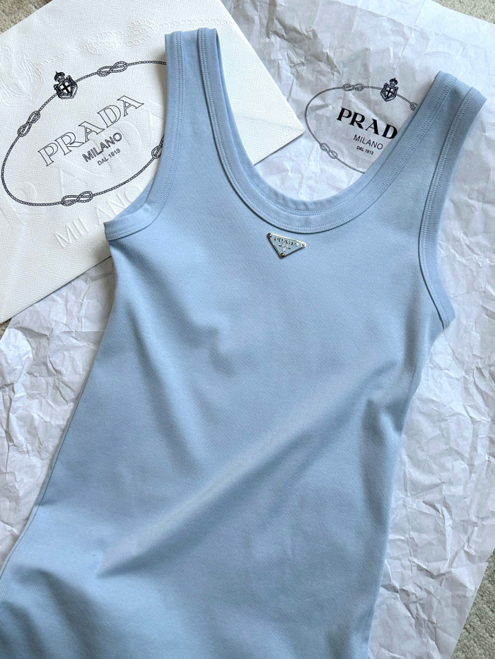 NIGO Prada Women's Summer Solid Color Metal Triangle Logo Logo Cotton Camisole Tank Top #nigo76588