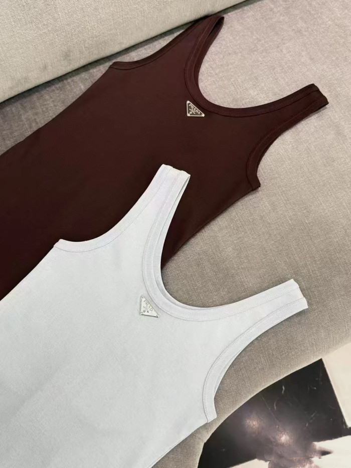 NIGO Prada Women's Summer Solid Color Metal Triangle Logo Logo Cotton Camisole Tank Top #nigo76588