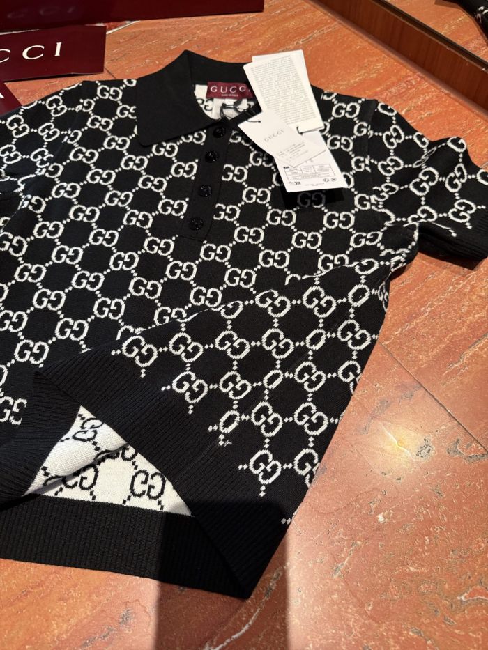 NIGO Gucci Women's Spring/Summer Solid Color Logo Jacquard Short Sleeve Polo Shirt T-Shirt #nigo76578