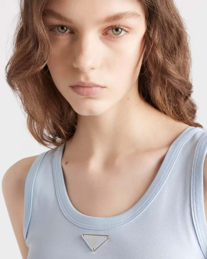 NIGO Prada Women's Summer Solid Color Metal Triangle Logo Logo Cotton Camisole Tank Top #nigo76588