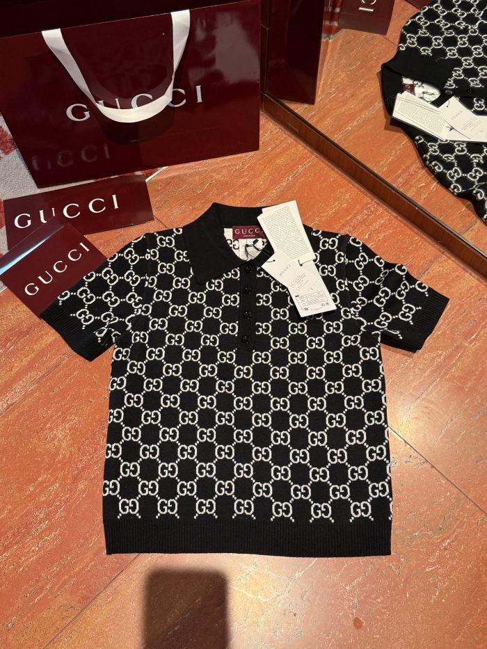 NIGO Gucci Women's Spring/Summer Solid Color Logo Jacquard Short Sleeve Polo Shirt T-Shirt #nigo76578