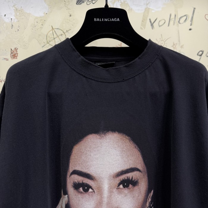 NIGO Balenciaga Men's and Women's Summer Portrait Printed Solid Colour Round Neck Cotton Short Sleeve T-Shirt #nigo76597