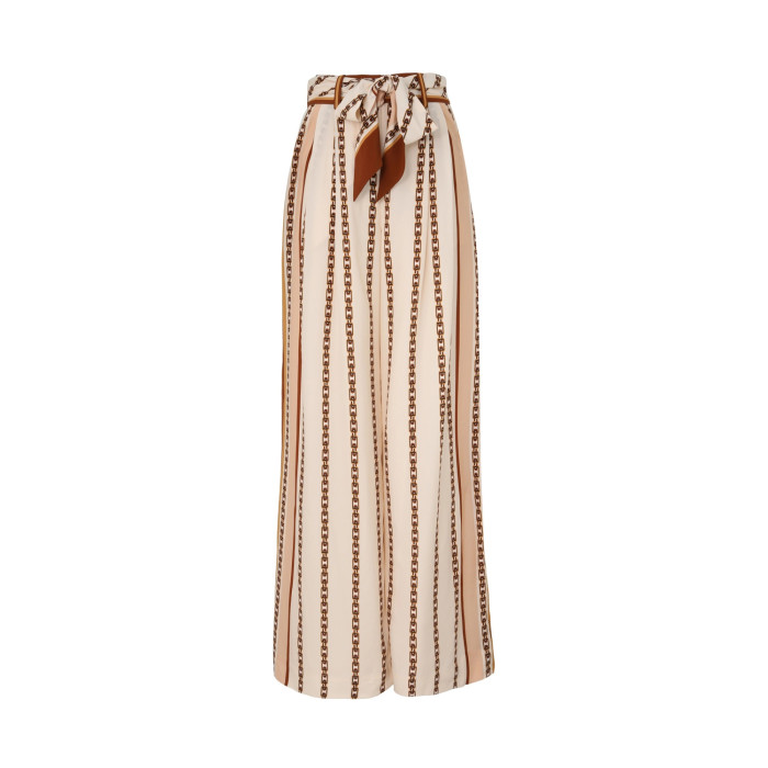 NIGO Zimmermann Women's Summer Bow Tie Neckline Chain Print Single Breasted Long Sleeved Shirt Casual Wide Leg Pants Suit Set #nigo76595