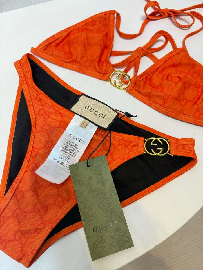 NIGO Gucci Women's Summer Logo Print Solid Color Stretch Knit Bikini Swimsuit Set Suit #nigo76624