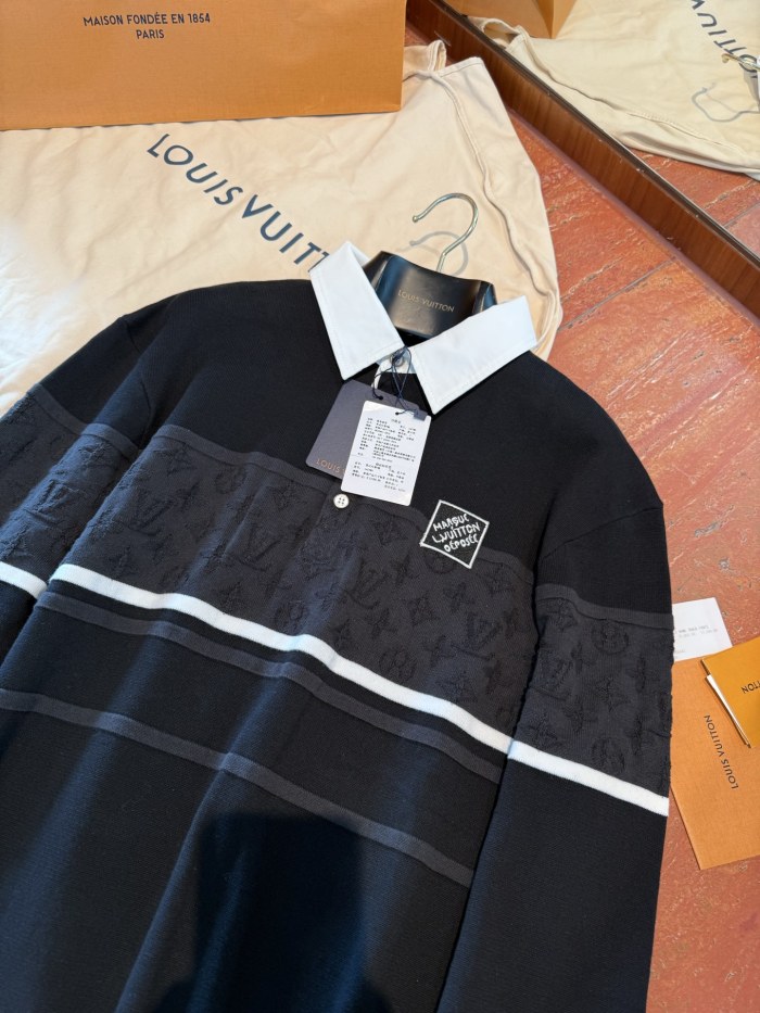 NIGO Louis Vuitton Men's Spring Summer Stripe Colour Block Long Sleeve Polo Neck Knit T-Shirt #nigo76619