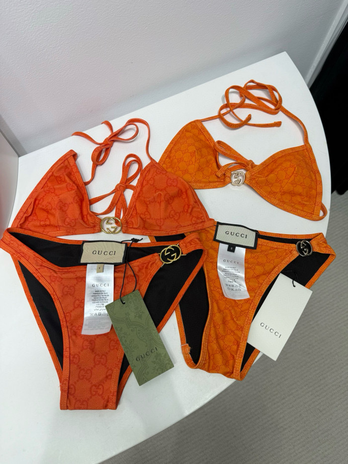 NIGO Gucci Women's Summer Logo Print Solid Color Stretch Knit Bikini Swimsuit Set Suit #nigo76624
