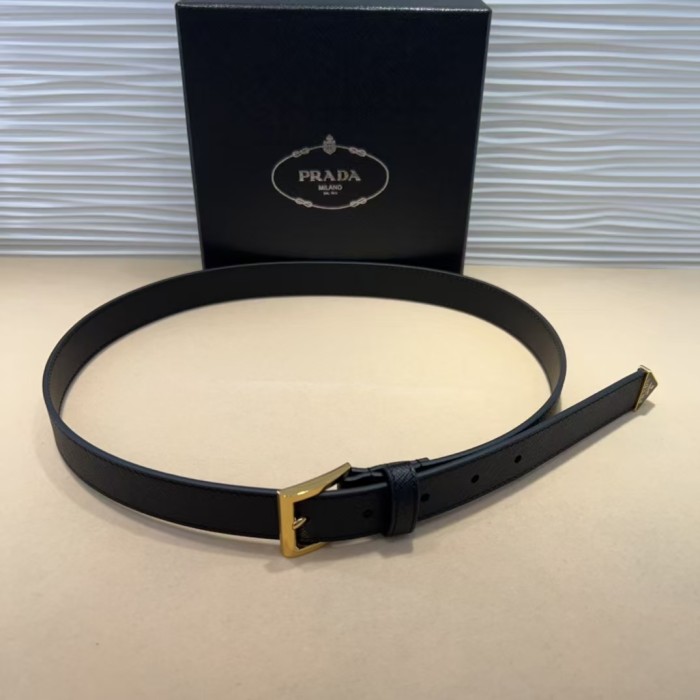 NIGO Prada Men's Solid Colour Branded Logo Triangle Logo Calfskin Belt #nigo76614