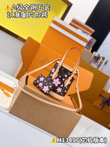 NIGO Louis Vuitton LV x TM NANO BUCKET Women's Adjustable Simple Letter Print Coated Canvas Bucket Bag Shoulder Handbag Bags #nigo76638