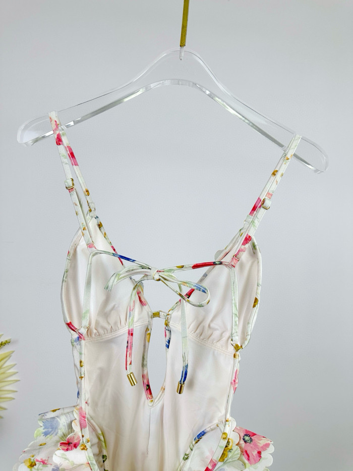 NIGO Zimmermann Women's Summer Floral Printed Ruffle Backless One-piece Swimsuit #nigo76667