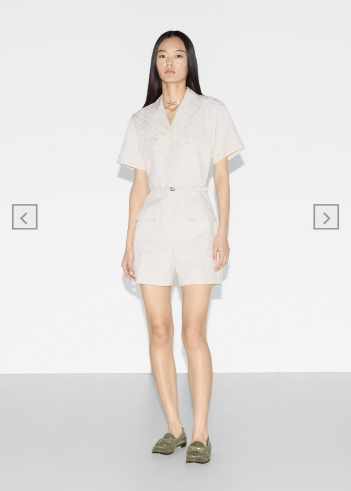 NIGO Gucci Women's Spring And Summer Letter Print Solid Colour Drawstring Waist Short Sleeved Single Breasted Jumpsuit #nigo76663