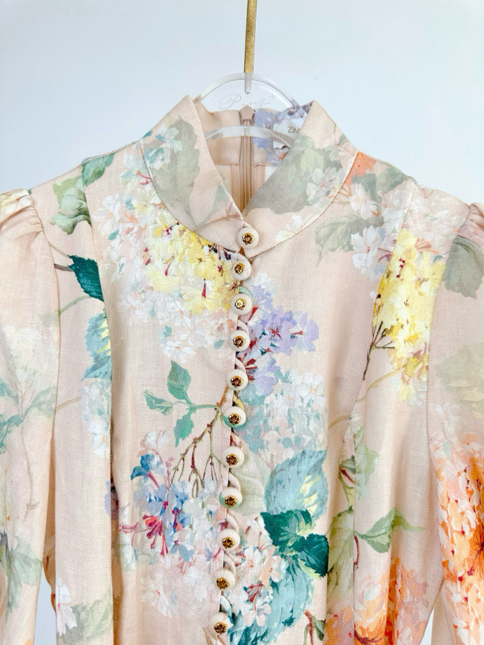 NIGO Zimmermann Women's Summer Floral Print Drawstring Mini Ruched Skirt Long Sleeve Dresses #nigo76668