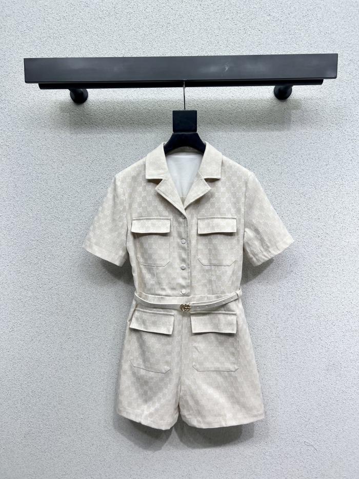 NIGO Gucci Women's Spring And Summer Letter Print Solid Colour Drawstring Waist Short Sleeved Single Breasted Jumpsuit #nigo76663