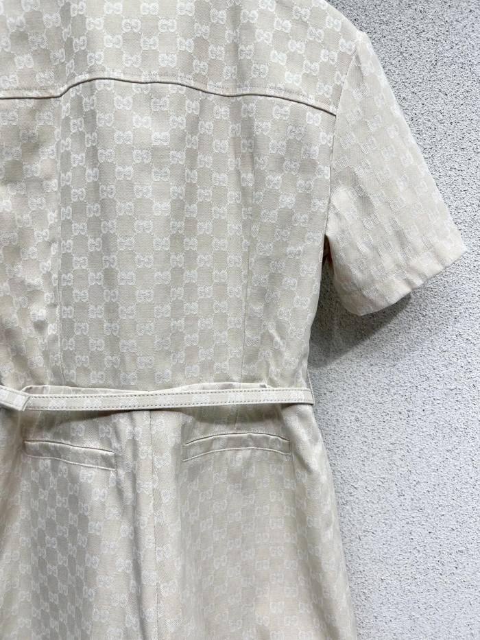NIGO Gucci Women's Spring And Summer Letter Print Solid Colour Drawstring Waist Short Sleeved Single Breasted Jumpsuit #nigo76663