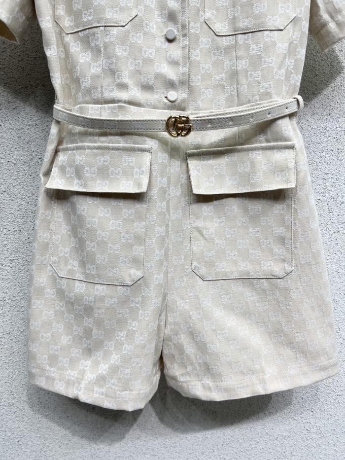 NIGO Gucci Women's Spring And Summer Letter Print Solid Colour Drawstring Waist Short Sleeved Single Breasted Jumpsuit #nigo76663