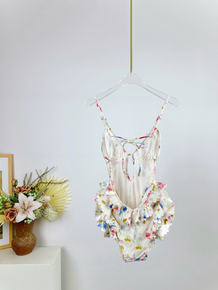 NIGO Zimmermann Women's Summer Floral Printed Ruffle Backless One-piece Swimsuit #nigo76667