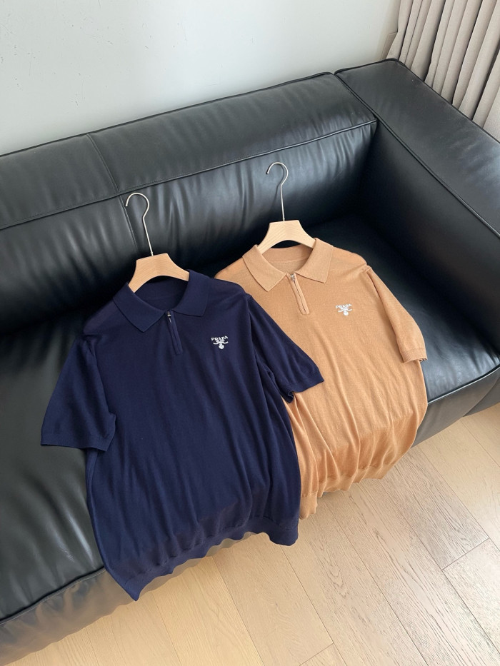 NIGO Prada Men's Summer Solid Colour Zip Polo Neck Polyester Lapel Short Sleeve T-Shirt #nigo76682