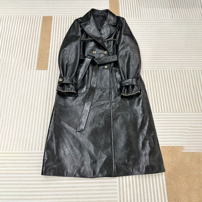 NIGO Chanel Women's Spring, Autumn And Winter Double-Breasted Solid Color Lace-Up Lapel Long Sheepskin Jacket Ngvp #nigo1534