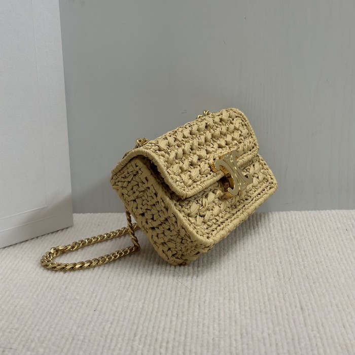 NIGO Celine TRIOMPHE Women's Monogrammed Gold Buckle Raffia Woven Solid Color Crossbody Shoulder Bag Bags #nigo76673