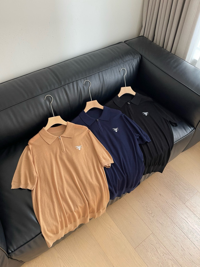 NIGO Prada Men's Summer Solid Colour Zip Polo Neck Polyester Lapel Short Sleeve T-Shirt #nigo76682