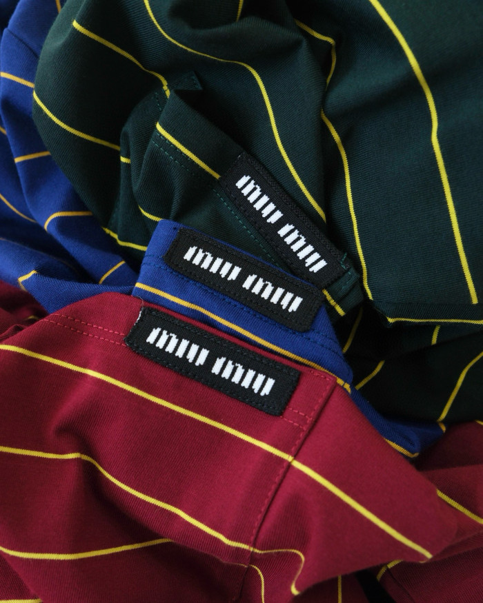 NIGO MiuMiu Women's Color Blocking Striped Logo Summer Round Neck Solid Color Knit Short Sleeve Jersey T-shirt Set Of Three #nigo76678