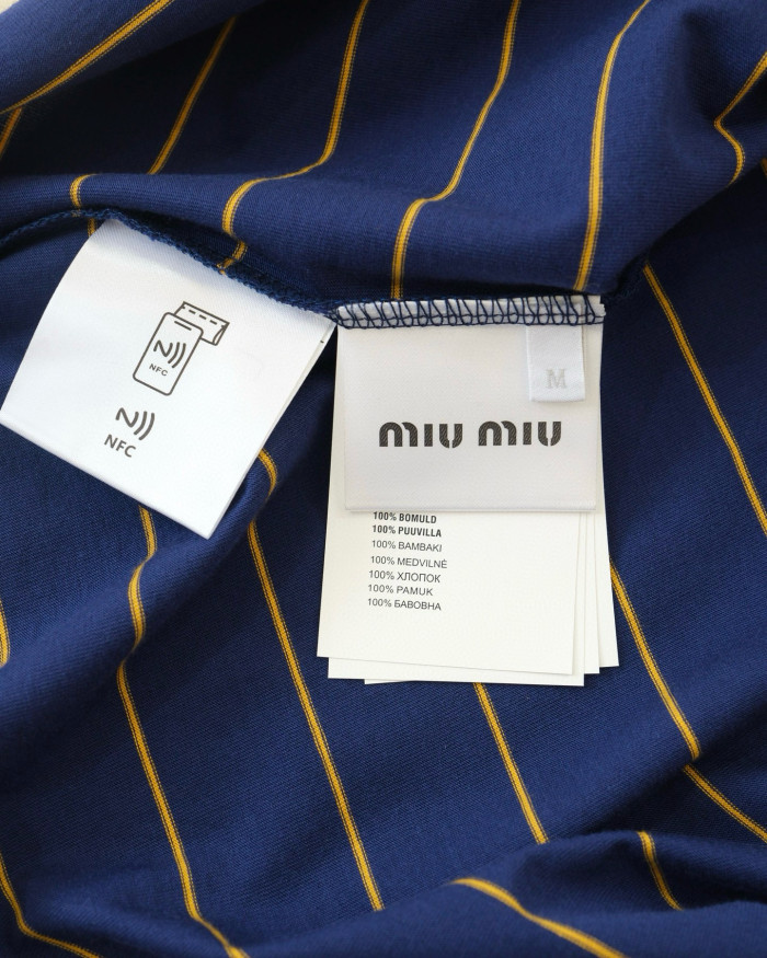 NIGO MiuMiu Women's Color Blocking Striped Logo Summer Round Neck Solid Color Knit Short Sleeve Jersey T-shirt Set Of Three #nigo76678