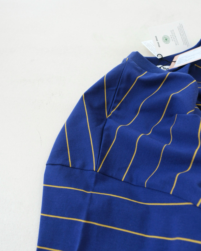 NIGO MiuMiu Women's Color Blocking Striped Logo Summer Round Neck Solid Color Knit Short Sleeve Jersey T-shirt Set Of Three #nigo76678